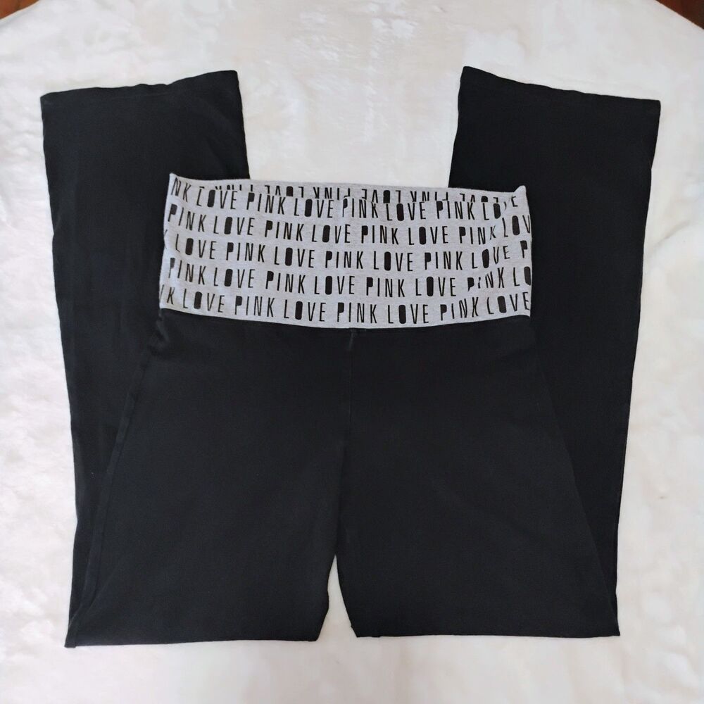 VTG Victoria's Secret PINK Y2K Foldover Yoga Pants VS Flare Love Logo Medium M